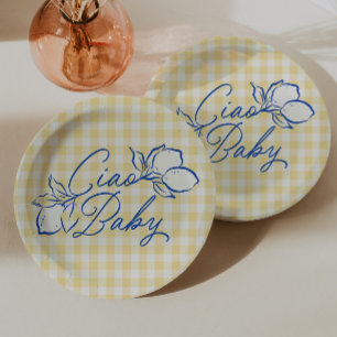 Ciao Baby Amalfi Lemon Blue & Yellow Baby Shower Paper Plate