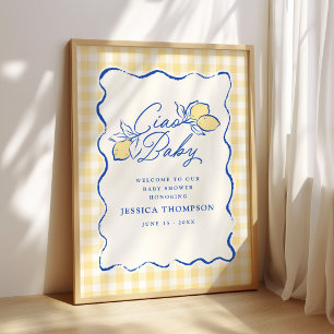 Ciao Baby Amalfi Lemon Blue & Yellow Baby Shower Poster