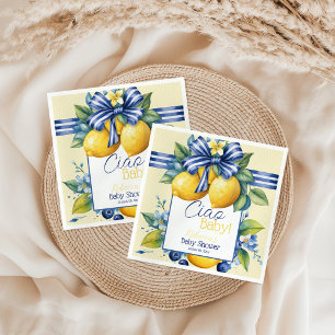 Ciao Baby Blue Bow Tile Lemon Baby Shower Napkin