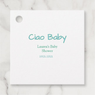 ciao baby blue green pastel baby shower name date  favour tags