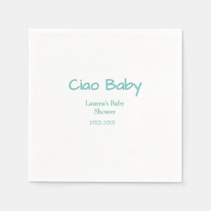 ciao baby blue green pastel baby shower name date  napkin