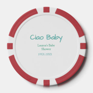 ciao baby blue green pastel baby shower name date poker chips