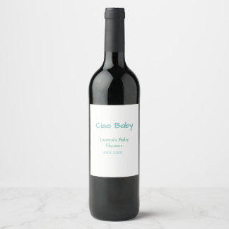 ciao baby blue green pastel baby shower name date  wine label