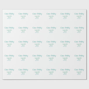 ciao baby blue green pastel baby shower name date  wrapping paper