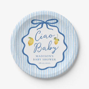 Ciao Baby Blue Italian Lemon Baby Shower Paper Plate