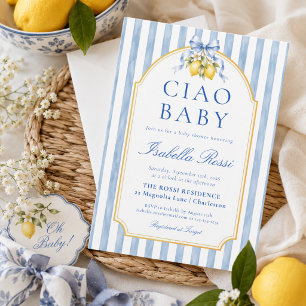 Ciao Baby Blue Stripes Italian Lemon Invitation