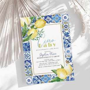 Ciao Baby Blue Tile Citrus Lemon Baby Shower Invitation