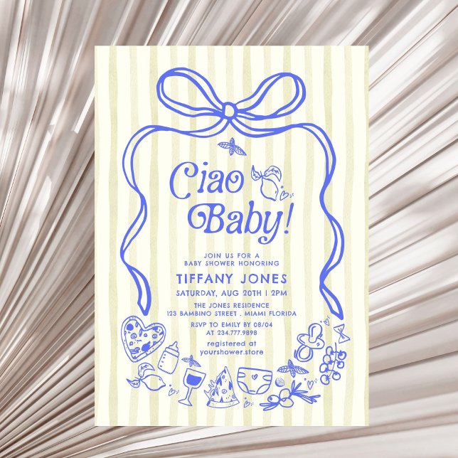 Ciao Baby Blue Yellow Italian Lemons Baby Shower I Invitation (Creator Uploaded)