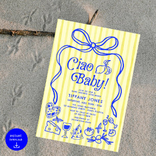 Ciao Baby Blue Yellow Italian Lemons Baby Shower Invitation
