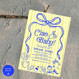 Ciao Baby Blue Yellow Italian Lemons Baby Shower Invitation