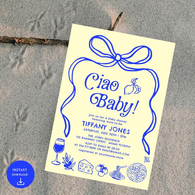 Ciao Baby Blue Yellow Italian Lemons Baby Shower Invitation (Creator Uploaded)