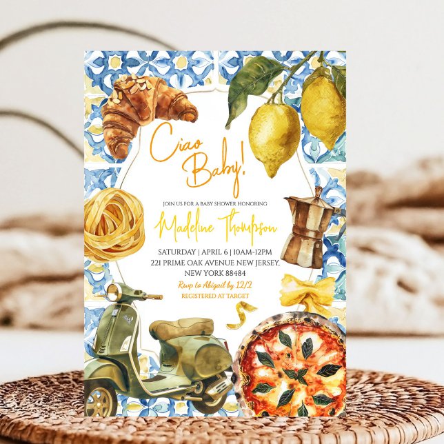 Ciao Baby Citrus Lemon Italian Theme Baby Shower Invitation (Creator Uploaded)