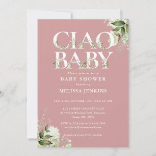 Ciao Baby Floral All In One Dusty Rose Baby Shower Invitation