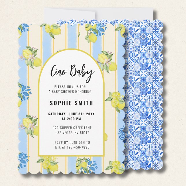 Ciao Baby, Grafeful Lemon, Italian Blue Tiles Invitation (Creator Uploaded)