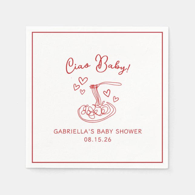 Ciao Baby! Hand Drawn Italian Pasta Baby Shower Napkin (Front)