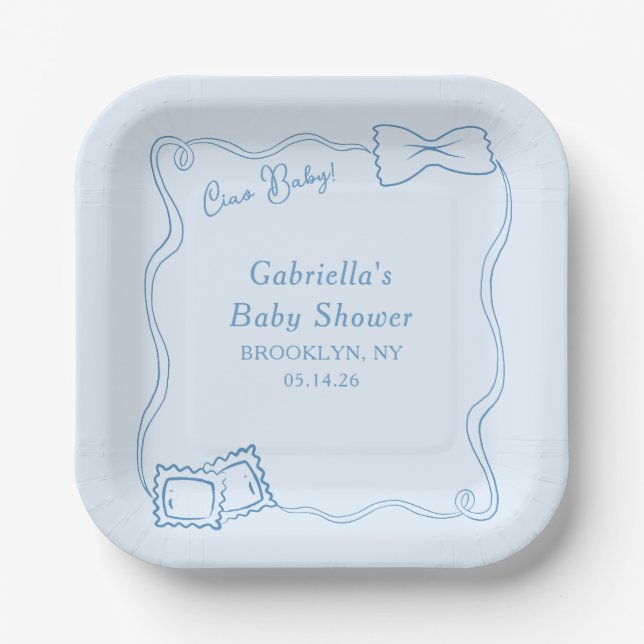 Ciao Baby Hand Drawn Pasta Italian Baby Shower Paper Plate (Front)