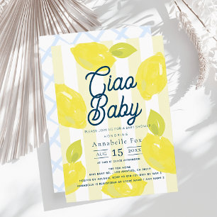 Ciao Baby Hand Painted Lemon Blue Boy Baby Shower Invitation
