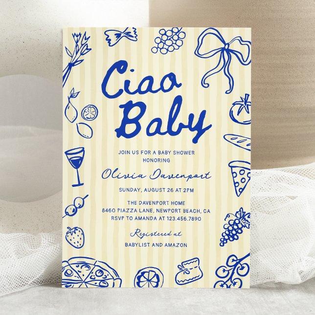 Ciao Baby Italian Bambino Hand Drawn Baby Shower Invitation (Creator Uploaded)