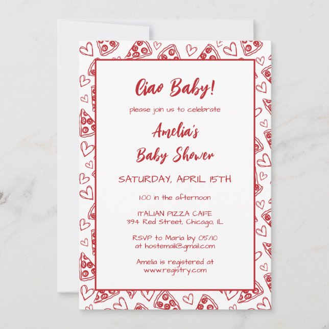 Ciao Baby! Italian Pizza Party Red Baby Shower Invitation (Front)