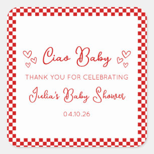 Ciao Baby! Italian Red Baby Shower Thank You Square Sticker