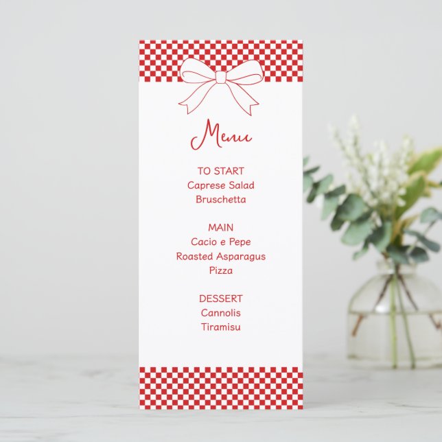 Ciao Baby! Italian Red Bow Gingham Baby Shower  Menu (Standing Front)