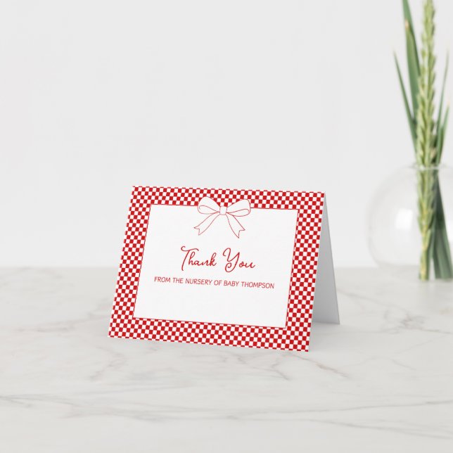 Ciao Baby! Italian Red Bow Gingham Baby Shower Thank You Card (Front)