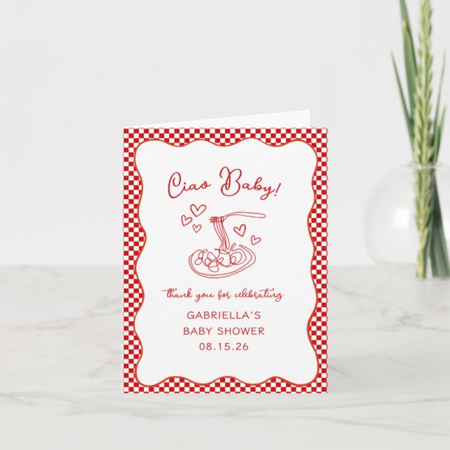 Ciao Baby! Italian Red Pasta Baby Shower Thank You Card (Front)
