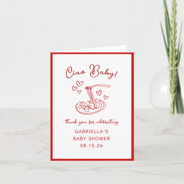 Ciao Baby! Italian Red Pasta Baby Shower Thank You Card (Front)