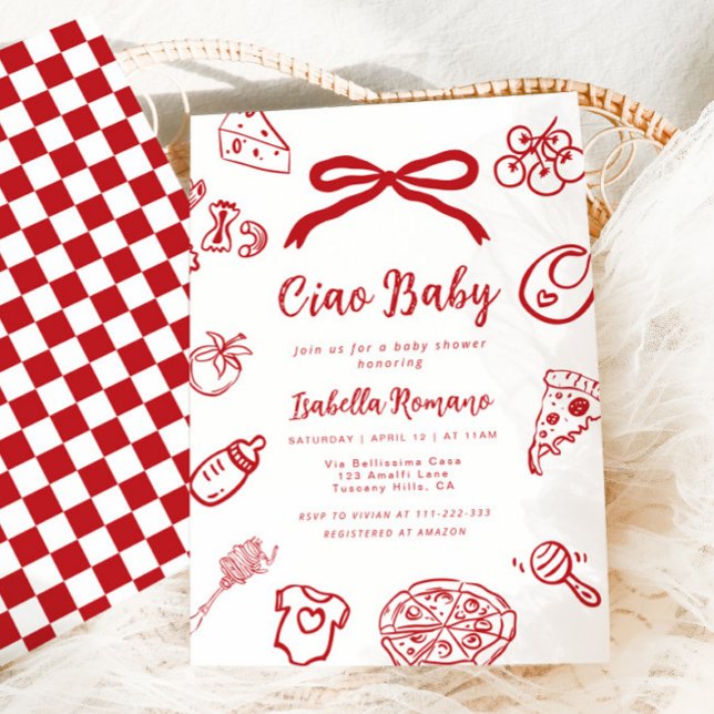 Ciao Baby Italin Hand drawn Pizza Baby shower Invitation (Creator Uploaded)