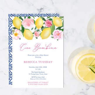 Ciao Baby Italy Inspired Girl Baby Shower Party Invitation