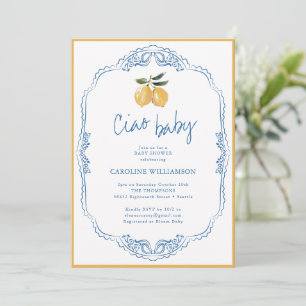 Ciao Baby Lemon Blue and Yellow Baby Shower Invitation