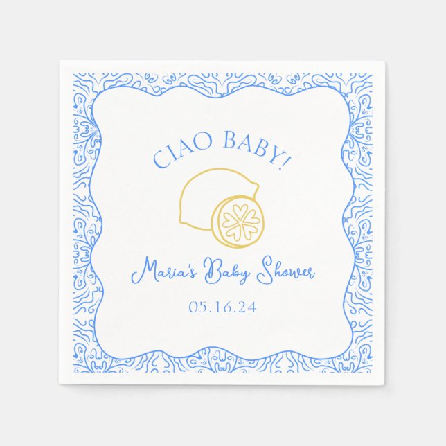 Ciao Baby! Lemon Blue Italian Baby Shower Napkin (Front)