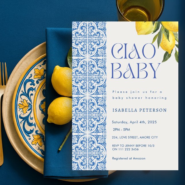 Ciao Baby Lemon Italian Mediterranean Baby Shower Invitation (Ciao Baby Lemon Italian Mediterranean Baby Shower Invitation)