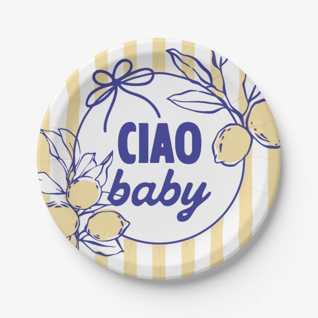 CIAO BABY Lemon Mediterranean Amalfi Paper Plate (Front)