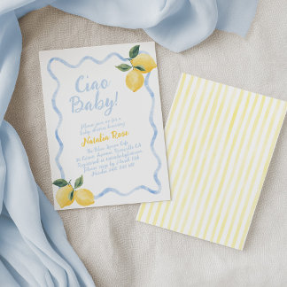 Ciao Baby Lemons, Italian Baby Shower Blue Yellow Invitation