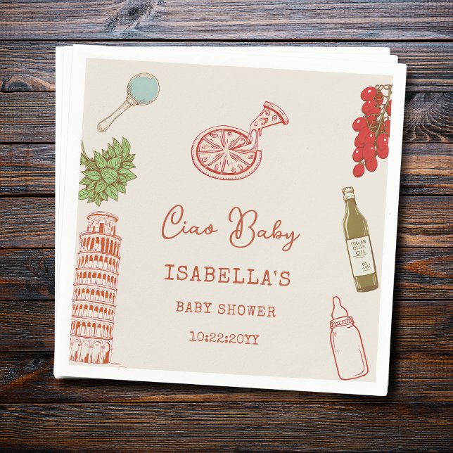 Ciao Baby Line Art Italian Pizza Baby Shower Napkin (Creator Uploaded)