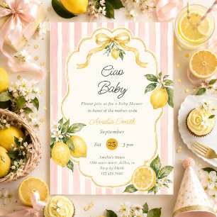 Ciao Baby Pink Tiles & Lemon Baby Shower Invitation