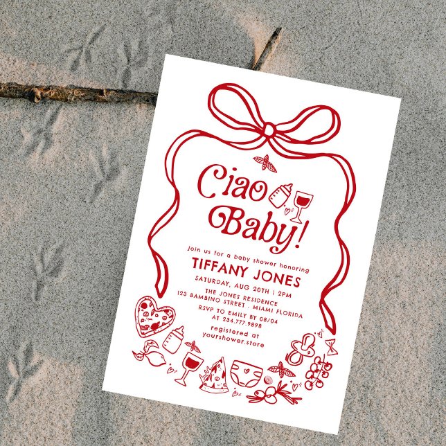 Ciao Baby Red Whimsical Italian Lemons Baby Shower Invitation (Creator Uploaded)