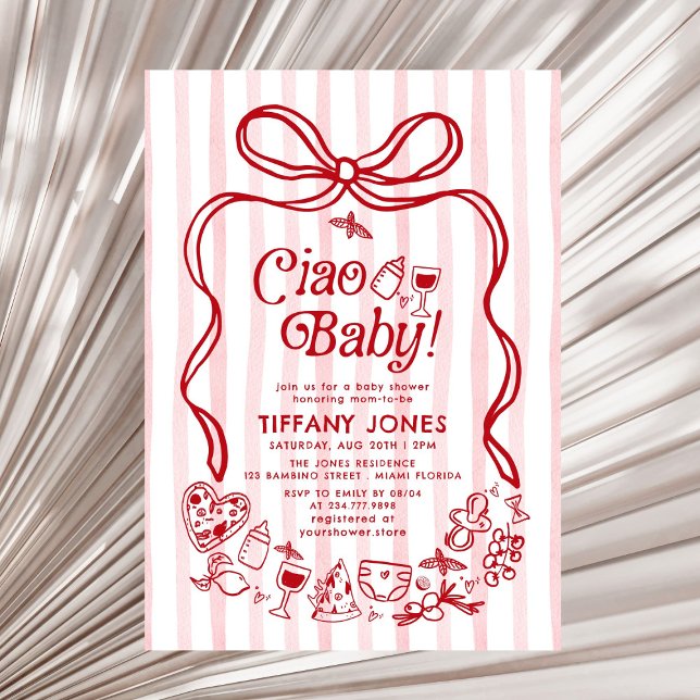 Ciao Baby Red Whimsical Italian Lemons Baby Shower Invitation (Creator Uploaded)