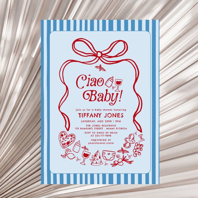 Ciao Baby Red Whimsical Italian Lemons Baby Shower Invitation (Creator Uploaded)