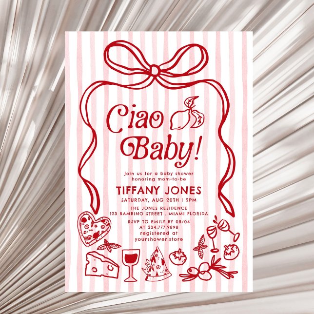 Ciao Baby Red Whimsical Italian Lemons Baby Shower Invitation (Creator Uploaded)