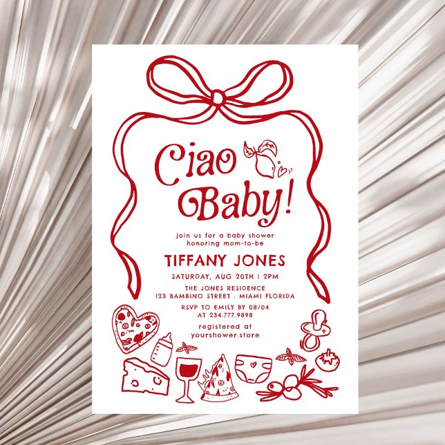 Ciao Baby Red Whimsical Italian Lemons Baby Shower Invitation (Creator Uploaded)