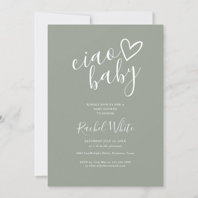 Ciao Baby Sage Green All In One Baby Shower Invitation (Front)