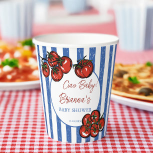 Ciao baby tomato blue stripes Italian baby shower Paper Cups