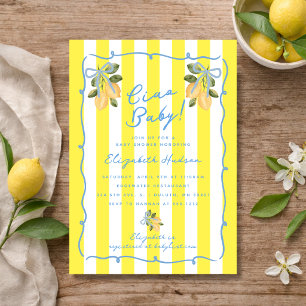 Ciao Baby Yellow Stripe Blue Lemon Baby Shower Invitation