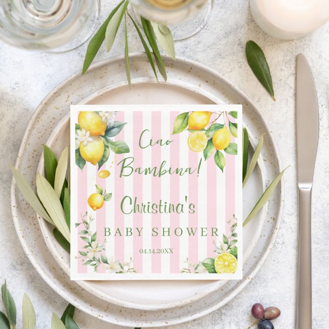 Ciao Bambina Baby Shower Pink Citrus Lemon Napkin (Ciao Bambina Baby Shower Pink Citrus Napkin)