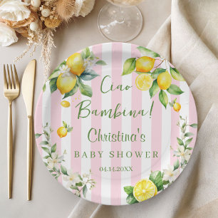 Ciao Bambina Baby Shower Pink Lemon Paper Plate