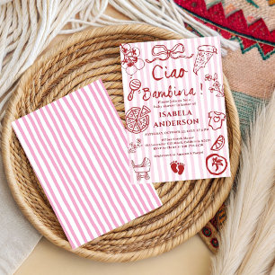 Ciao Bambina Girl Hand drawn Pizza Baby Shower Invitation
