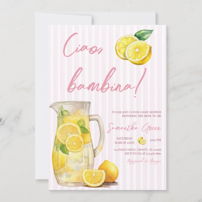 Ciao Bambina Lemon Baby Shower Invitation (Front)
