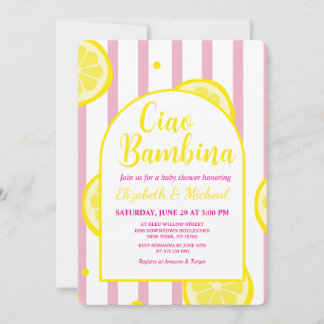 Ciao Bambina Pink and White Baby Shower Invitation